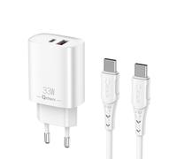 Chargeur Qcharx Eros 3A 33W 2 Ports Type-C + 1 Port USB + Câble Type-C vers Type-C Blanc