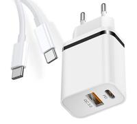 Chargeur Rapide 2 Port PD+QC 3.0 avec Câble USB-C 1M pour Redmi Note 15 14 13 12 11S - Note 11 - Note 11 Pro 4G-5G