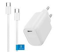 WAYTEX Chargeur Rapide 20W avec Câble USB-C Nylon 2,00m - Recharge Rapide Sécurisée avec Puce IC, Chargeur Complet Prise + câble pour téléphone USB-C, iPhone16-15, iPad, Samsung, Android
