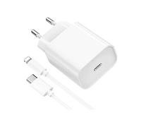 Chargeur rapide 20W + Cable Lightning 1 mètre - USB-C blanc compatible Iphone 14 - 13 - 12 - 11 - X - XS - Max - X - Pro - 8 - 7 - 6 - SE - 5 -