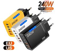 Chargeur rapide 240W GaN 5 en 1 pour téléphone, adaptateur secteur USB C, prise EU/US, chargeur mural pour iPhone, Samsung, Xiaomi