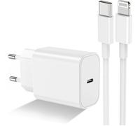 Chargeur rapide 25W + Cable Long Lightning 2 mètres - USB-C blanc compatible Iphone 14 - 13 - 12 - 11 - X - XS - Max - X - Pro - 8