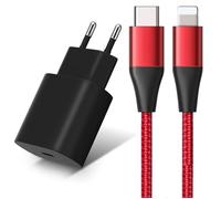 Chargeur Rapide 25W + Câble USB-C pour iPhone 14 Pro Max, 14 Plus, 14 Pro, 14, 13, 12, 11, XR, XS Max - Câble Nylon 1M Rouge