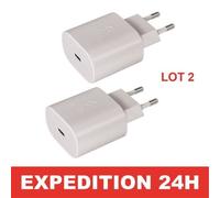 Chargeur Rapide 25w Usb-C Blanc Pour Samsung Galaxy A23 4g-5g A21s A21 A20e A14 5g A03s A02s Lot De 2