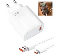Chargeur Rapide 33 W pour Xiaomi avec câble USB C de 1.5 m. Adaptateur 33 W pour Xiaomi Redmi Note 14 Pro, 15T, 15, 14, Poco X7 Pro, F7 Ultra. Disponible également pour d'autres Marques.