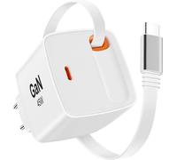 Chargeur Rapide 45W avec Câble Rétractable, GaN 2 Ports USB-C Prise Secteur Compatible avec iPhone 17 Pro Max Air 16 15 14 13 Plus Galaxy S25 S24 S23 S22 A56 A16 A06 Pad MacBook Air