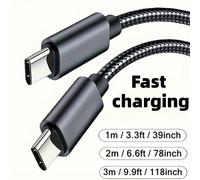 Chargeur rapide 60W Type C vers Type C, câbles de 1m, 2m, 3m, chargeur rapide PD, câble de données pour iPhone 15 16 17 Pro Max, Xiaomi, Samsung, Huawei Rose