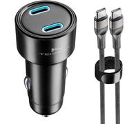 Chargeur Rapide 65 W - 2 Ports : 1 X Usb-C 20 W Pd + 1 X Usb-C 45 W Pd - Câble Usb-C 1 M Inclus - Led Active - Charge Sûre Dans La Voiture - Convient À Tous Les Smartphones, Tablettes Et