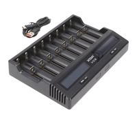 chargeur rapide 8 positions pour 1-8 accus Li-Ion 3,6 et 3,7V, courant de charge max. 3A, charge les accus longueur max. 75,5 mm