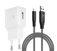 Chargeur Rapide Adaptatif avec Câble de Charge Rapide en Nylon USB-C 2M Compatible avec Samsung Galaxy S8/S9/S10 Plus/S10e/S20/S21/S22/A51/A52/A53/A40/A30/A20/Z Flip3, Z Flip4/Note 8/9/10, LG, HTC 10