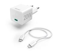 Chargeur rapide avec câble Lightning, chargeur mini, PD, 20W, 1 m, blanc