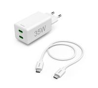 Chargeur rapide + câble, 2 x USB-C, PD/QC, mini-chargeur, 35W, 1m, blc