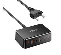 Chargeur Rapide | Chargeur Portable pour Ordinateur Portable | Équipement de Charge Rapide 120W 6 Ports pour Ordinateur, Smartwatch et Appareil Mobile en Avion, Train, Hôtel et