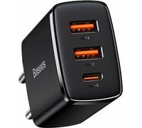 Chargeur rapide compact Baseus, 2Xusb, Usb-C, Pd, 3A, 30W (Noir)
