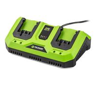 Fieldmann Chargeur double pour batteries 20 V – Charge 2 Ah en 60 min – Compatible 2 Ah/4 Ah