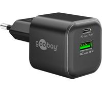 Chargeur Rapide Double goobay USB-C (20 W) / USB-A QC (18 W) / Chargeur pour Samsung, iPhone, iPad, MacBook/Prise de Charge/Adaptateur Secteur - Noir - 79620