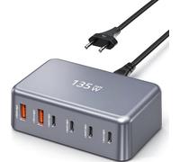 Chargeur Rapide GaN 135 W,Station de Charge PD 6 Ports USB (4 USB-C + 2 USB-A),Chargeur Multiple Haute Puissance Compatible avec Téléphones, Tablettes, Batteries Externes et Appareils USB
