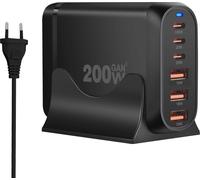CHARGEUR RAPIDE GaN 200W PD 3x USB C 3x QC 3.0 POUR LAPTOP IPHONE 100W MAC