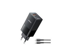 Chargeur Rapide GaN 65W - Double Port USB-C & USB-A YESIDO, Adaptateur Secteur Universel Prise EU, Boîtier Ignifuge, Charge Rapide PD pour Ordinateur Portable, Smartphone, Tablette et Accessoires