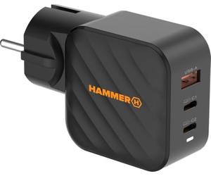 Chargeur Rapide Hammer RapidCharge 65 W USB-C, Chargeur Rapide 3 Ports, Adaptateur Secteur PD/PPS pour téléphones Portables, tablettes et Ordinateurs Portables, Rapide USB-C Compact