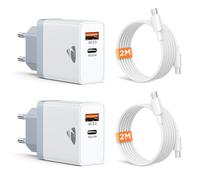 Chargeur Rapide iPhone, 4-Pack PD 20W Chargeur USB C Multiple Prise USBC avec 2m Cable USB C Charge Rapide pour iPhone 16 15 Pro Max Plus 16e iPad, Samsung, Adaptateur Secteur avec 60W Cable C vers C
