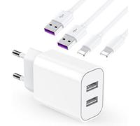 Chargeur Rapide iPhone 【Certifié MFi Apple】 Chargeur USB et 2 Câble Lightning de 2 m Adaptateur Secteur USB Universel Mural Chargeur Compatible avec iPhone 14/13/12/SE/11/X/XS/XR/8/7/7 Plus/6/iPad