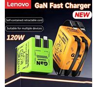 Chargeur rapide Lenovo New GaN 120W avec câble de type C rétractable, adaptateur pliable portable multi-appareils pour iPhone et Samsung