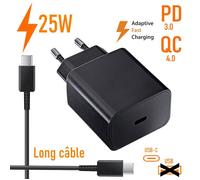 Chargeur Rapide + Long Câble pour Samsung Galaxy S25 FE Ultra Edge Plus S24 Ultra Plus FE S23 Ultra Plus FE .. USB-C 25W PD QC