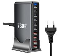 Chargeur Rapide Multiple 730W, USB C Charger, 10 Ports GaN3 avec 6USB-C + 4USB-A, Chargeur Multi-appareils pour Ordinateur Portable, MacBook, iPad, i Phone 16/15/14/Samsung S25/S24 Ultra