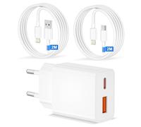Chargeur Rapide pour iPhone 14 13 12 11 Pro Max Plus Mini XS XR X SE 8 7 6S 5S, 20W 2-Ports Chargeur iPhone Rapide avec 2M Câble Lightning, USB C Prise Secteur Type C Mural Alimentation Adaptateur
