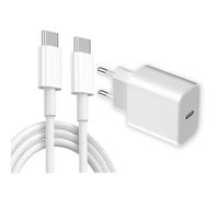 Chargeur Rapide pour iPhone 16/15, Adaptateur Secteur USB-C 20 W avec 2M USB C vers C Câble Compatible avec iPhone 16/15 Pro/15 Pro Max/15/16 Plus/iPad Pro 12.9/11, iPad Air 5, etc. Prise USBC