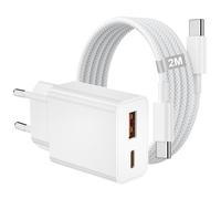 Chargeur Rapide pour iPhone 17 16 15 Pro Max/Pro/17Air/16 15 Plus/iPad Air Pro/AirPods, 20W Chargeur USB C Rapide Prise USB C Adaptateur Secteur Bloc Chargeur et Nylon Tressé Câble USBC 2M