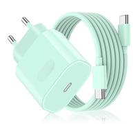 Chargeur Rapide pour iPhone 17/17 Pro/17 Pro Max/17 Air, iPhone 16 15 Pro Max, iPad P ro/Air, Prise Adaptateur Secteur Embout USB C 27 W avec Câble USB-C 2M(Vert)
