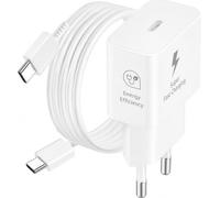 Chargeur rapide pour Samsung 25 W EP-T2510 + câble USB-C/C blanc