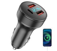 Chargeur rapide pour téléphone de voiture - Chargeur de voiture rétractable - Chargeur de téléphone portable sécurisé - Chargeur haute vitesse - Adaptateur de chargeur de voiture avec affichage