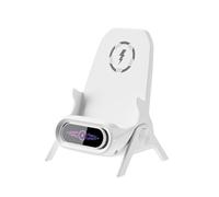 Chargeur rapide sans fil magnétique 3 en 1, mini chaise portable, support de téléphone, station de charge magnétique portable avec fonction haut-parleur, cadeau décoratif pour bureau à domicile (blanc