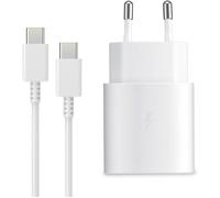 Chargeur Rapide secteur TECHTA pour Samsung Galaxy S24/S23/S22/S21/A14/A34/A54 25 W + câble USB-C 1 m - Blanc