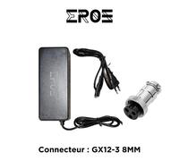 Chargeur rapide trottinette électrique batterie 48v, connecteur gx12-3 8mm