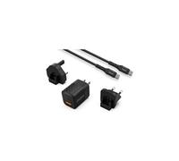 - Chargeur Rapide USB-A et USB-C 38W - avec Câble USB-C - 3 Prises Incluses (EU/US/UK) - Noir