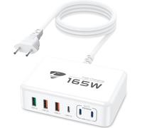 Chargeur Rapide Usb C 165W 6Port Prise Usb C Multiple Gan Pd+Qc 3.1A Adaptateur Secteur Usbc Chargeur Pour Iphone 15 16 14 13 12 11/Ipad/Macbook Pro Air/Samsung Galaxy/Tablets/Laptops/Dell/Microsoft