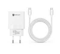 Chargeur rapide USB-C 20 W + câble de charge 1,20 m pour iPhone, Galaxy | DISPLEX Kit de charge, bloc d'alimentation avec Power Delivery pour une charge rapide, câble textile USB-C vers USB-C de