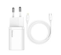 Baseus Chargeur Mural Super Si 1C Rapide USB Type C 20 W Power Delivery + USB Type C - Câble Lightning 1 M Branco (Tzccsup