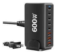 Chargeur rapide USB C 600 W, station de charge 8 ports, station de charge GaN III multi-ports pour plusieurs appareils, station de charge USB multiport compatible avec smartphones, tablettes