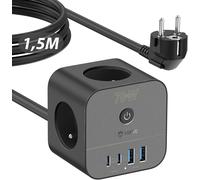 Chargeur Rapide USB C 70W,Prise Multiprise Cube 7-en-1 avec Interrupteur,Technologie GaN III,Compatible Ordinateurs Portables,Téléphones,Rallonge Electrique 1.5m
