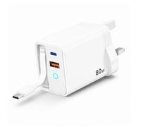 Chargeur rapide USB C 80 W avec câble de charge rétractable 80 cm, bloc d'alimentation 3 ports USB C GaN, chargeur rapide 3 en 1, compatible avec iPhone 17/16/15Pro Max, Galaxy S25/24Ultra
