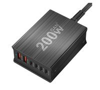 Chargeur Rapide USB Type-c 200 W 2A4C, Station De Charge À 6 Ports, Hub, Chargeur GaN Compact Et Rapide, Adaptateur d'alimentation Largement Utilisé
