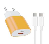 Chargeur Rapide USB Type - C 25W Adaptateur de Charge Alimentation Chargeur USB Type - C 15W avec câble de Charge Rapide 2M (Jaune) pour: iPhone 17 16 15 Pro/Max/Plus Samsung Galaxy s25 S23 s22
