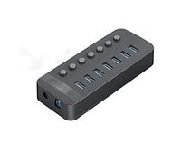 Chargeur répartiteur USB 3.0 BC1.2 alimenté par 7 ports avec interrupteurs marche/arrêt individuels et adaptateur d'alimentation 12 V/2 A pour ordinateur PC
