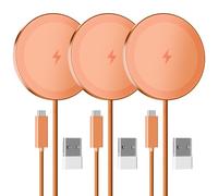 Chargeur sans fil 15 W pour chargeur Apple MagSafe, chargeur magnétique | Compatible avec iPhone Duo 18 17 16 15 14 13 12 Pro Max, AirPods-Slim Portable pour bureau de chevet, lot de 3, orange
