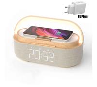 chargeur sans fil 15W,réveil numérique FM Portable,haut-parleur Bluetooth,Radio tactile,veilleuse,double caisson de basses pour chevet de maison #D
